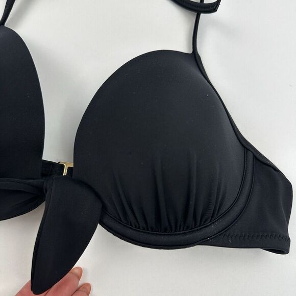 Shade & Shore Black Halter Bikini Top Underwire Tie Thin Strap Size 34B - Picture 2 of 6